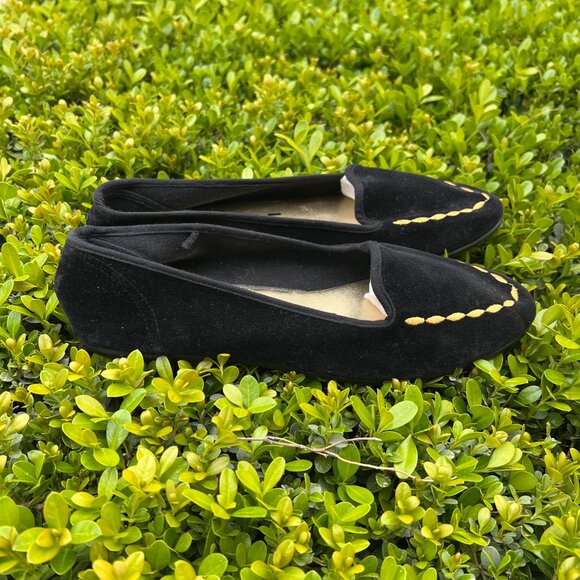 80's Gitano Black & Gold Velvet Flats - Size 9 - Picture 3 of 10